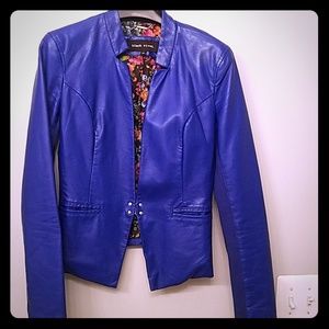 Black Rivet Royal Blue faux leather jacket